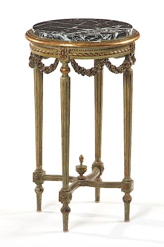 CONTINENTAL PAINTED AND PARCEL GILT