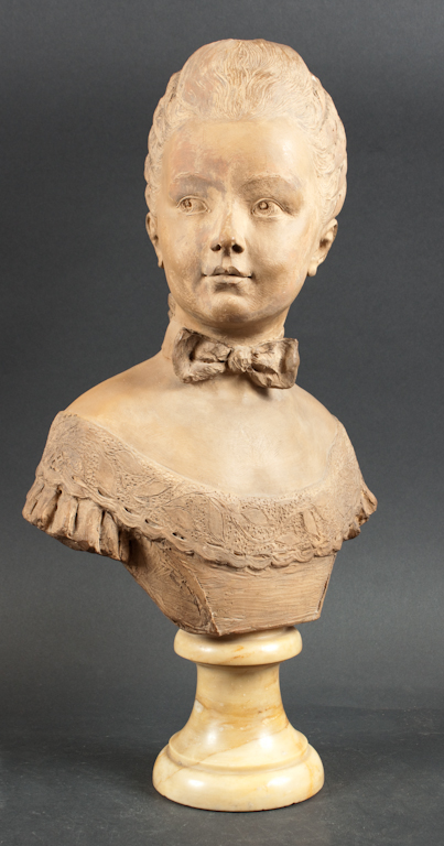 Continental painted plaster bust of