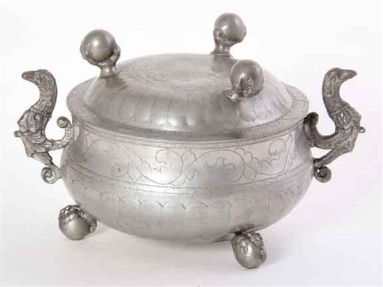 Continental pewter covered footed
