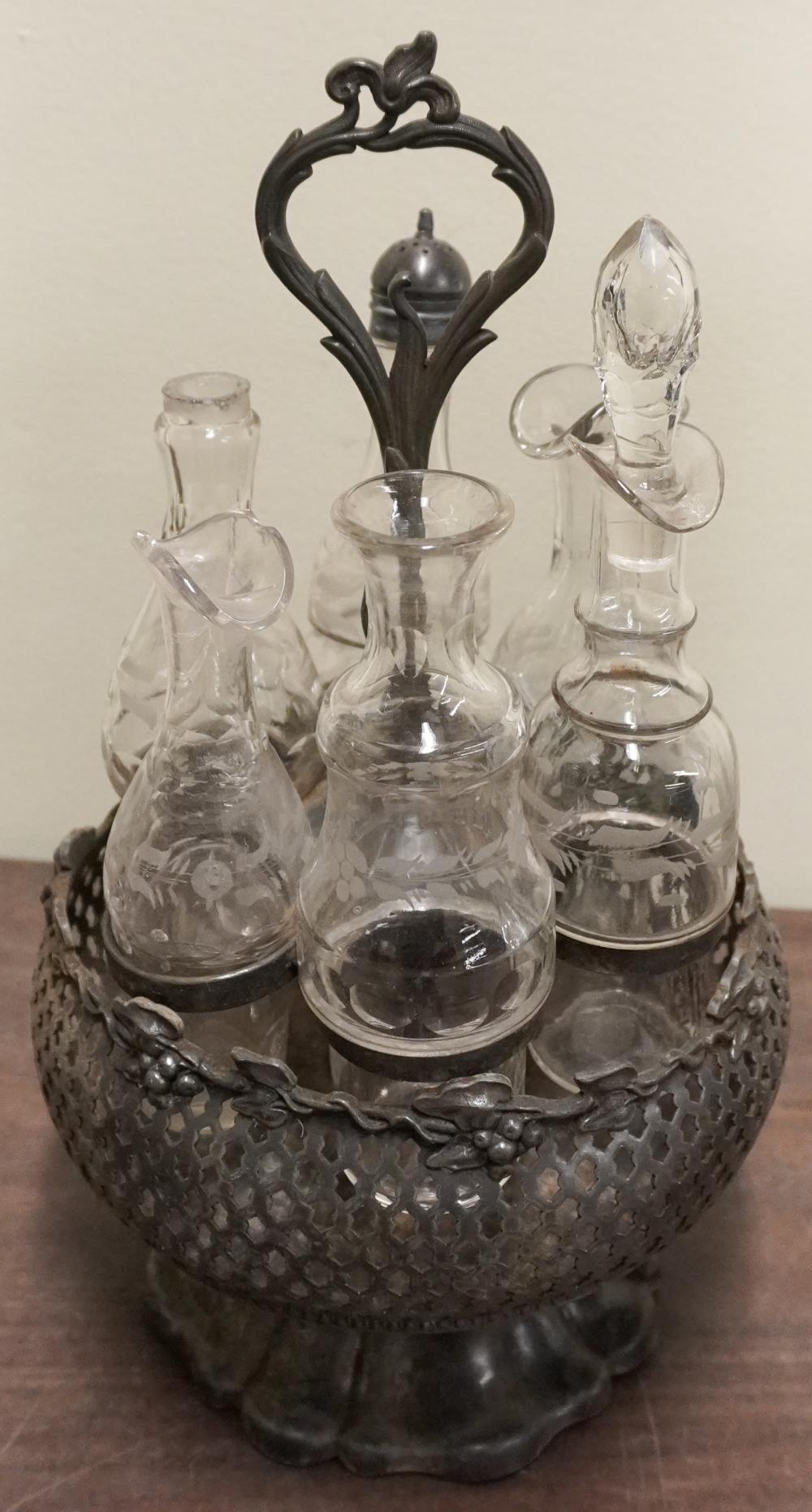 CONTINENTAL PEWTER CRUET STAND WITH