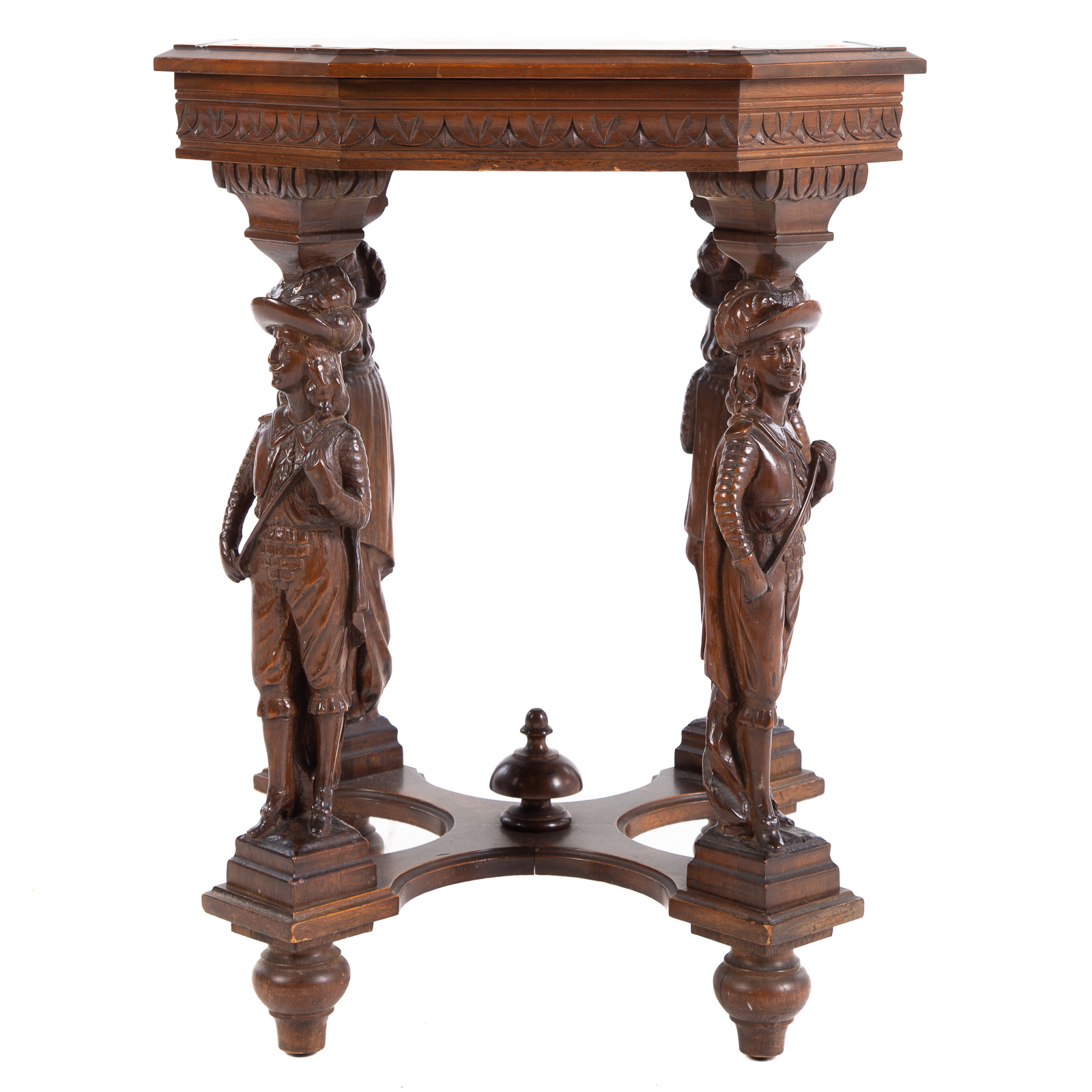 CONTINENTAL WALNUT CARVED OCTAGONAL