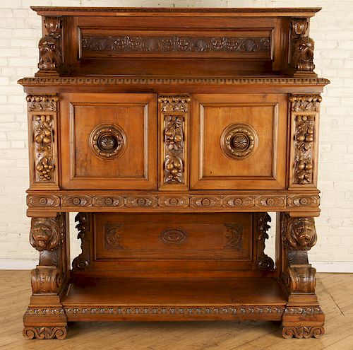 CONTINENTAL WALNUT CUPBOARD LION