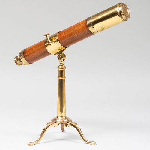 CONVERTABLE BRASS AND OAK TELESCOPE