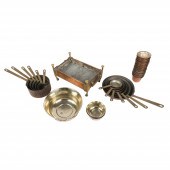 Copper and brass cups, bowls,