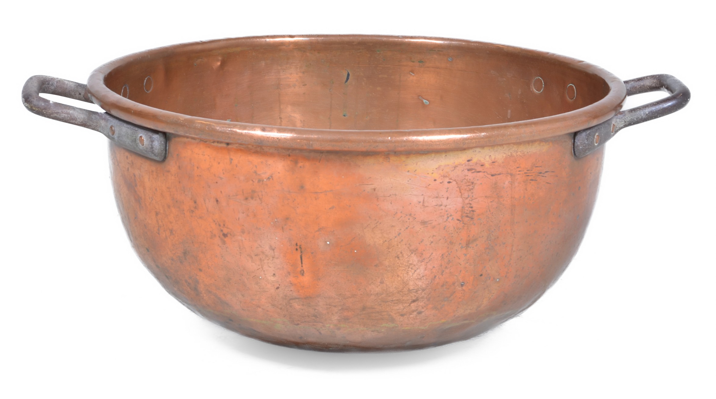 Copper and iron cauldron, 11"h x