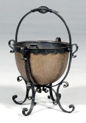 Copper and iron pail, hammered