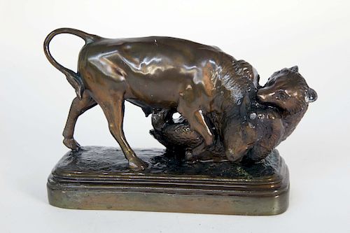 COPPER BEAR & BULL SCULPTURE FROM