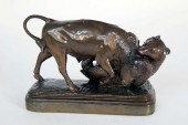 COPPER BEAR & BULL SCULPTURE F