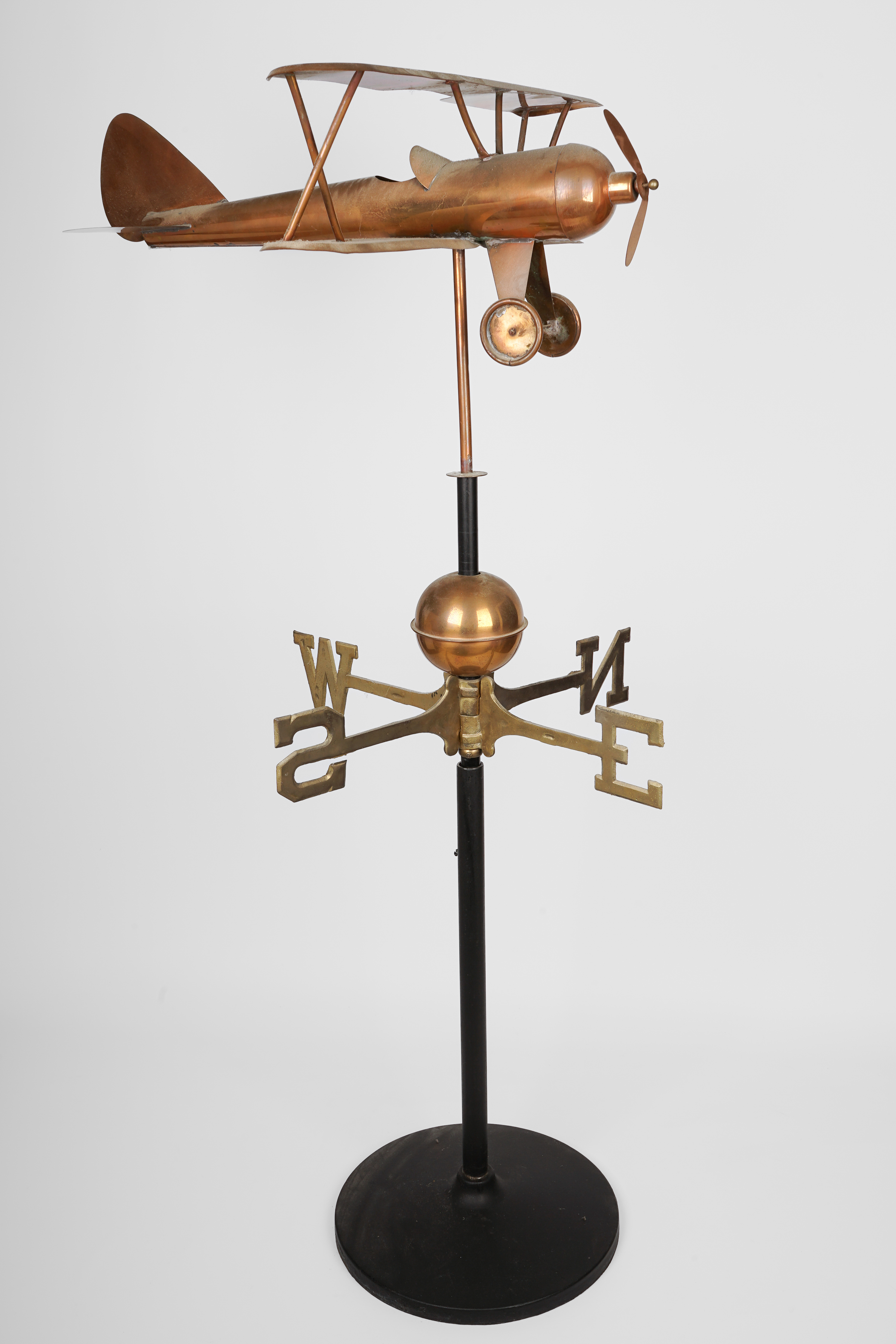 Copper biplane weathervane with