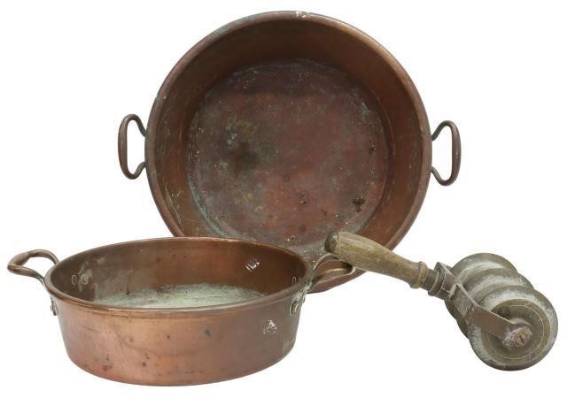COPPER & BRONZE PANS & ROLLER,
