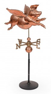 COPPER FLYING PIG WEATHER VANE
