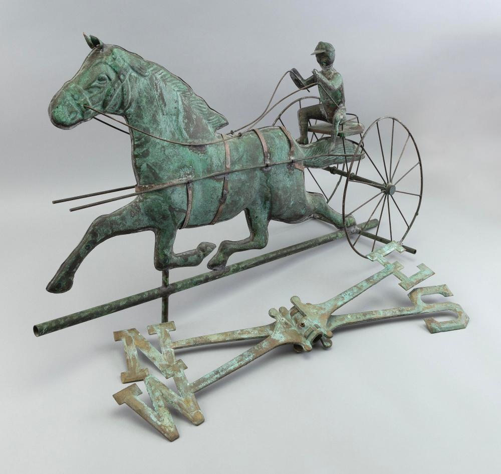 COPPER HORSE AND SULKY WEATHER VANE