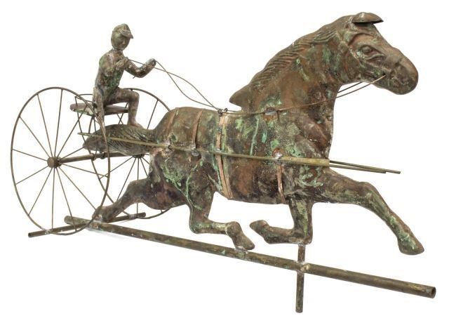 COPPER HORSE & RIDER ON SULKY