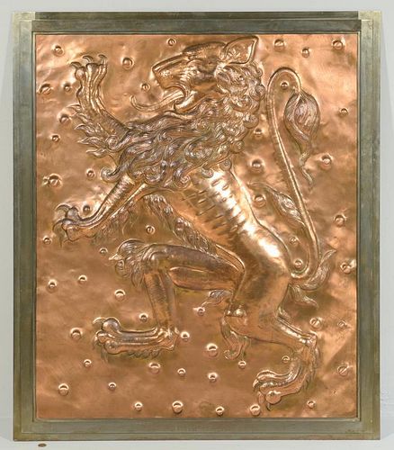 COPPER LION BAS RELIEF PLAQUEA
