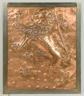 COPPER LION BAS RELIEF PLAQUEA