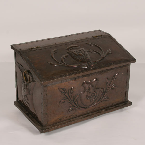 Copper log box; embossed