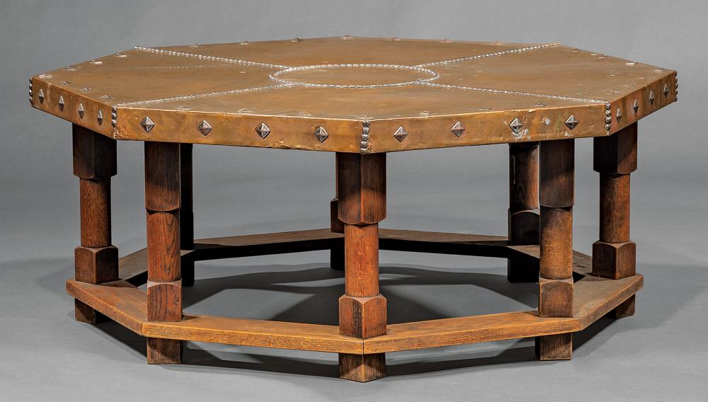 COPPER-MOUNTED OAK COFFEE
