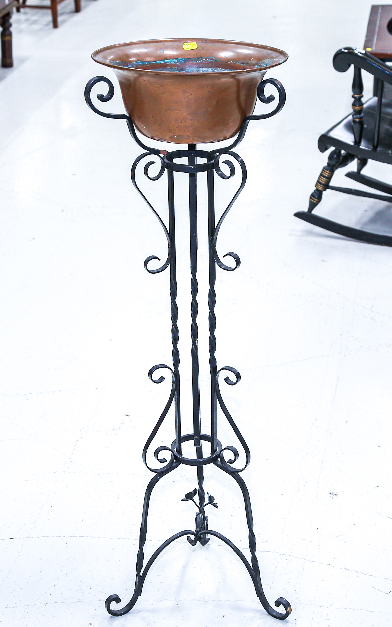 COPPER PLANTER ON WROUGHT IRON
