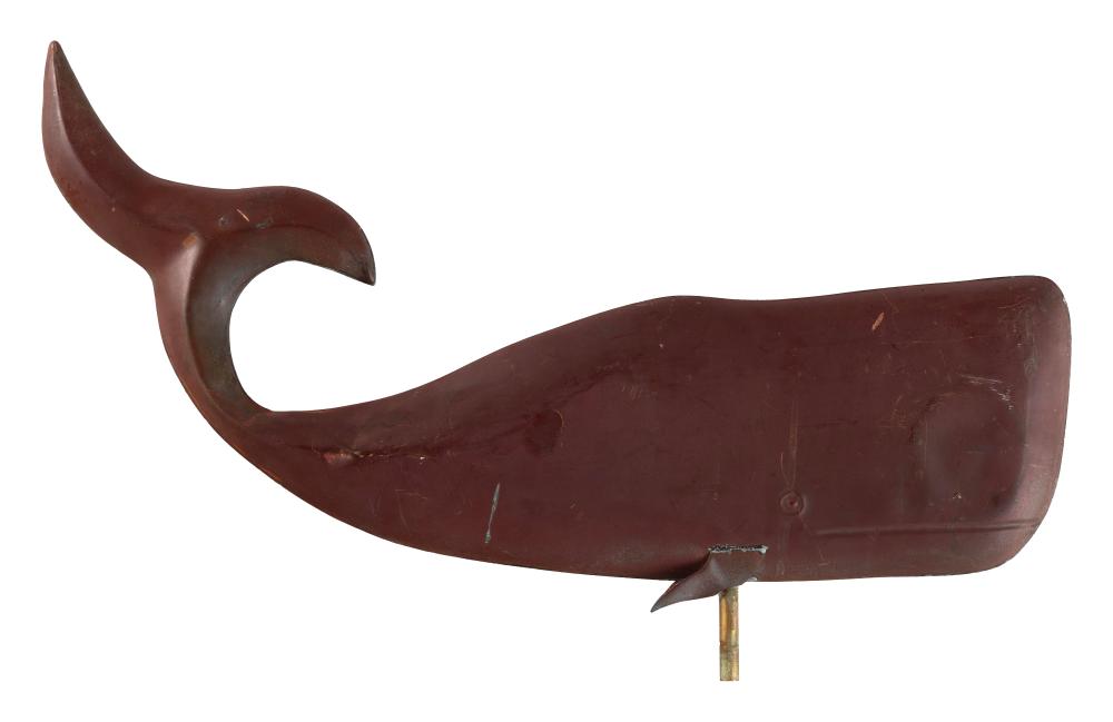 COPPER WHALE-FORM WEATHER VANE LATE