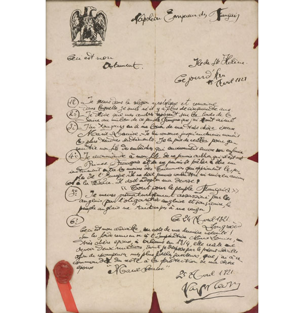 Copy of Napoleon's will executed on