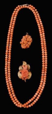 Coral and gold jewelry: floral