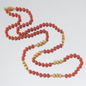 CORAL AND GOLD NECKLACE  30"L
