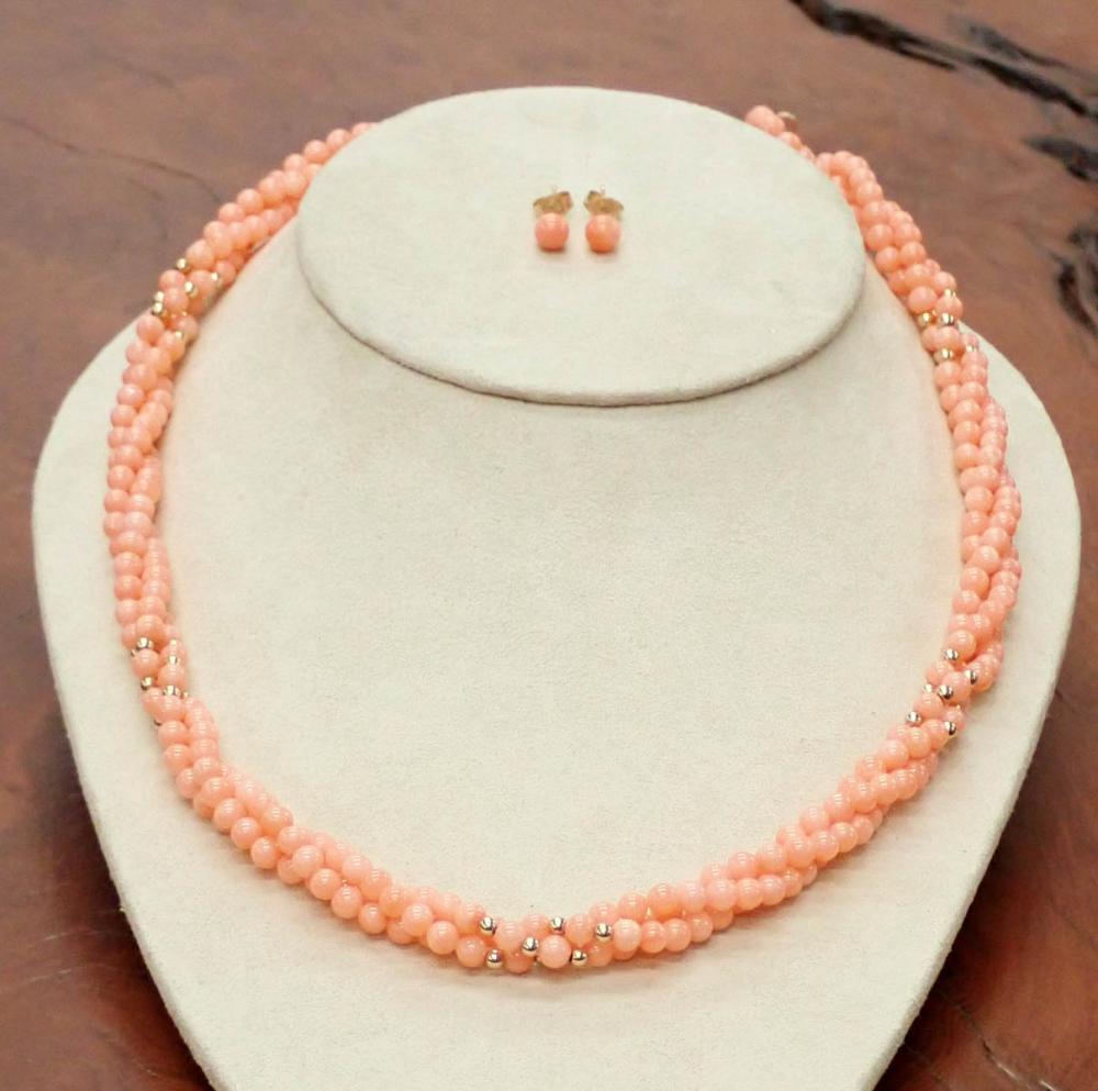 CORAL AND GOLD NECKLACE AND EAR