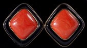 Coral and Onyx Earclipsset in