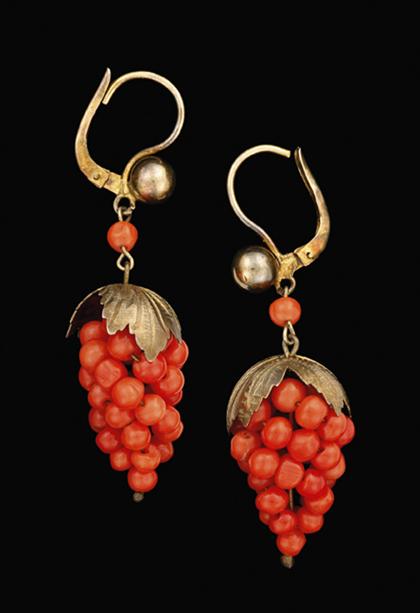 Coral grape cluster earrings   