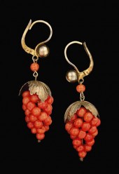 Coral grape cluster earrings