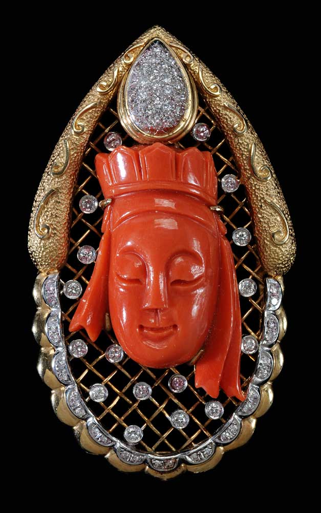 Coral Guanyin Head, Diamond