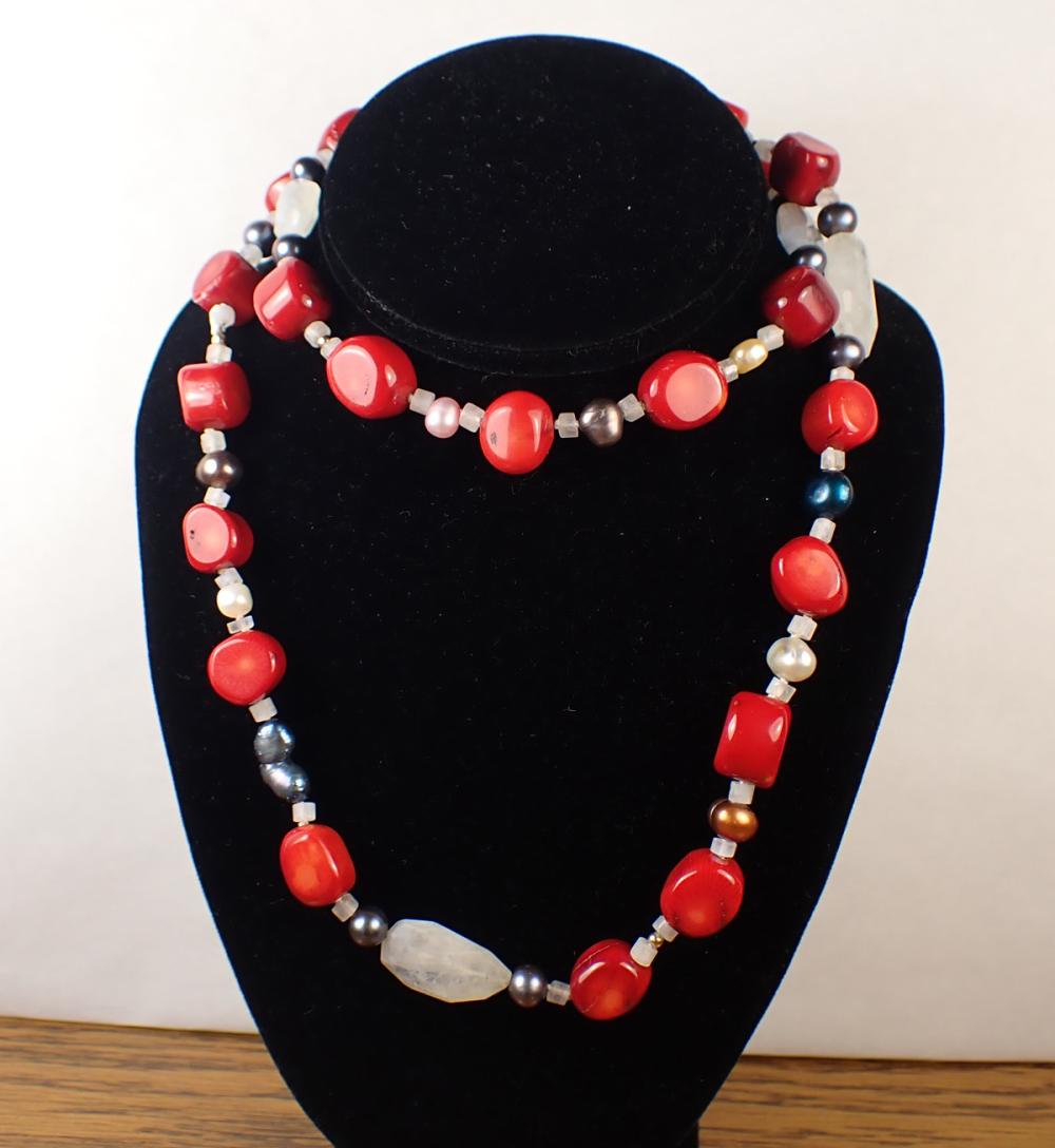 CORAL, RAINBOW MOONSTONE AND
