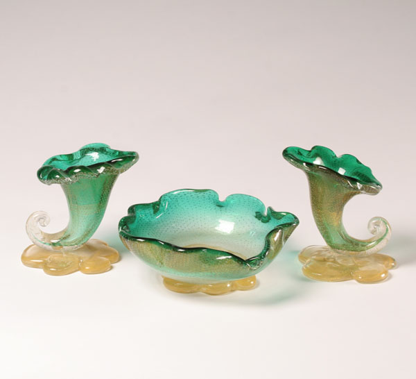 Cornucopia Murano Art Glass Set 3pc