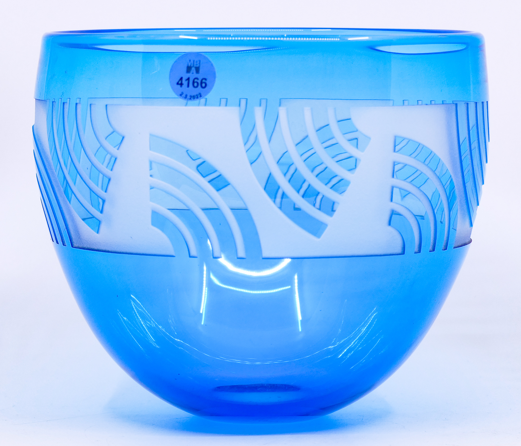 Correia Acid Cut Blue Glass Bowl-