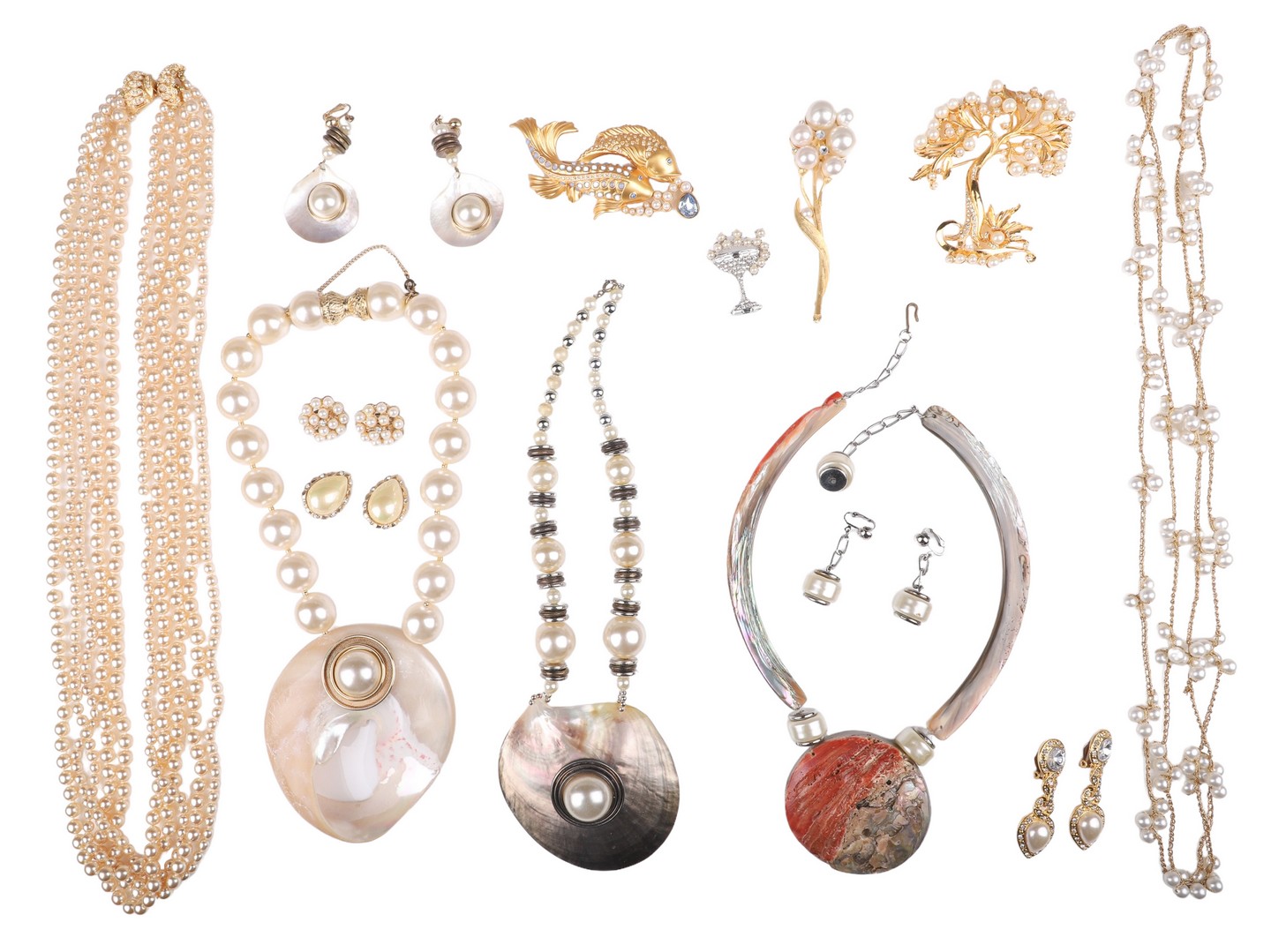 Costume faux pearl jewelry group to