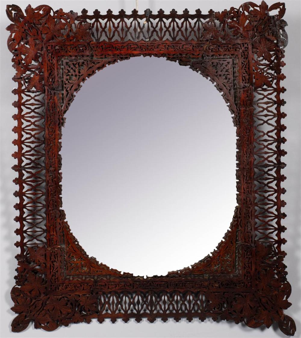COUNTRY CARVED CHERRY MIRROR, EARLY