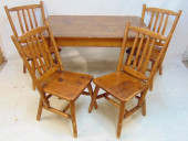 COUNTRY PINE TABLE & 4 RUSTIC
