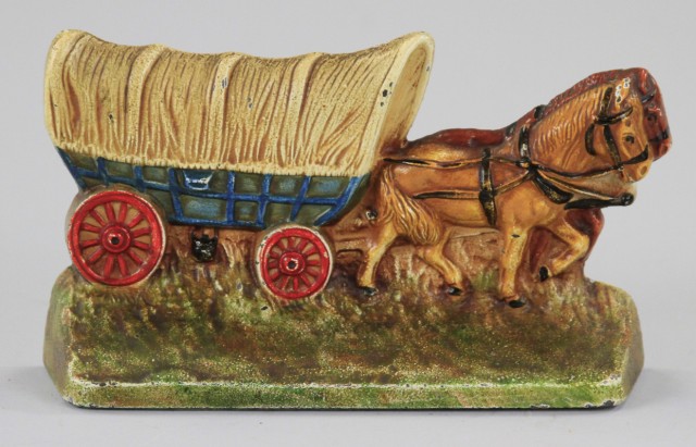 COVERED WAGON BOOKEND Hubley marked