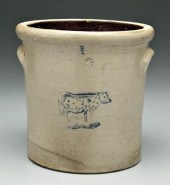 Cow decorated stoneware crock,