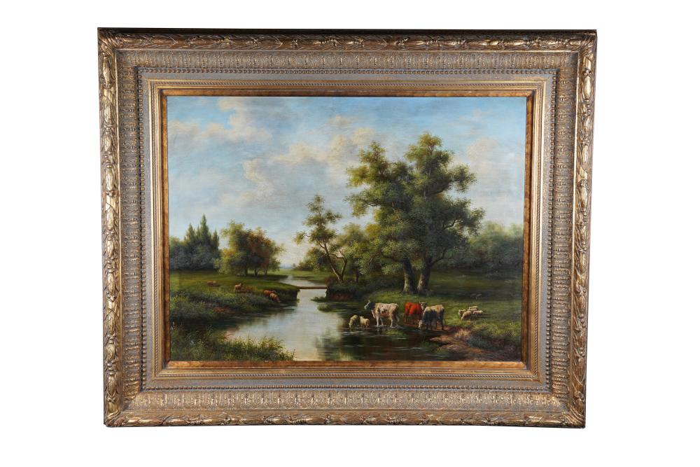 COWS IN RIVER LANDSCAPEoil on