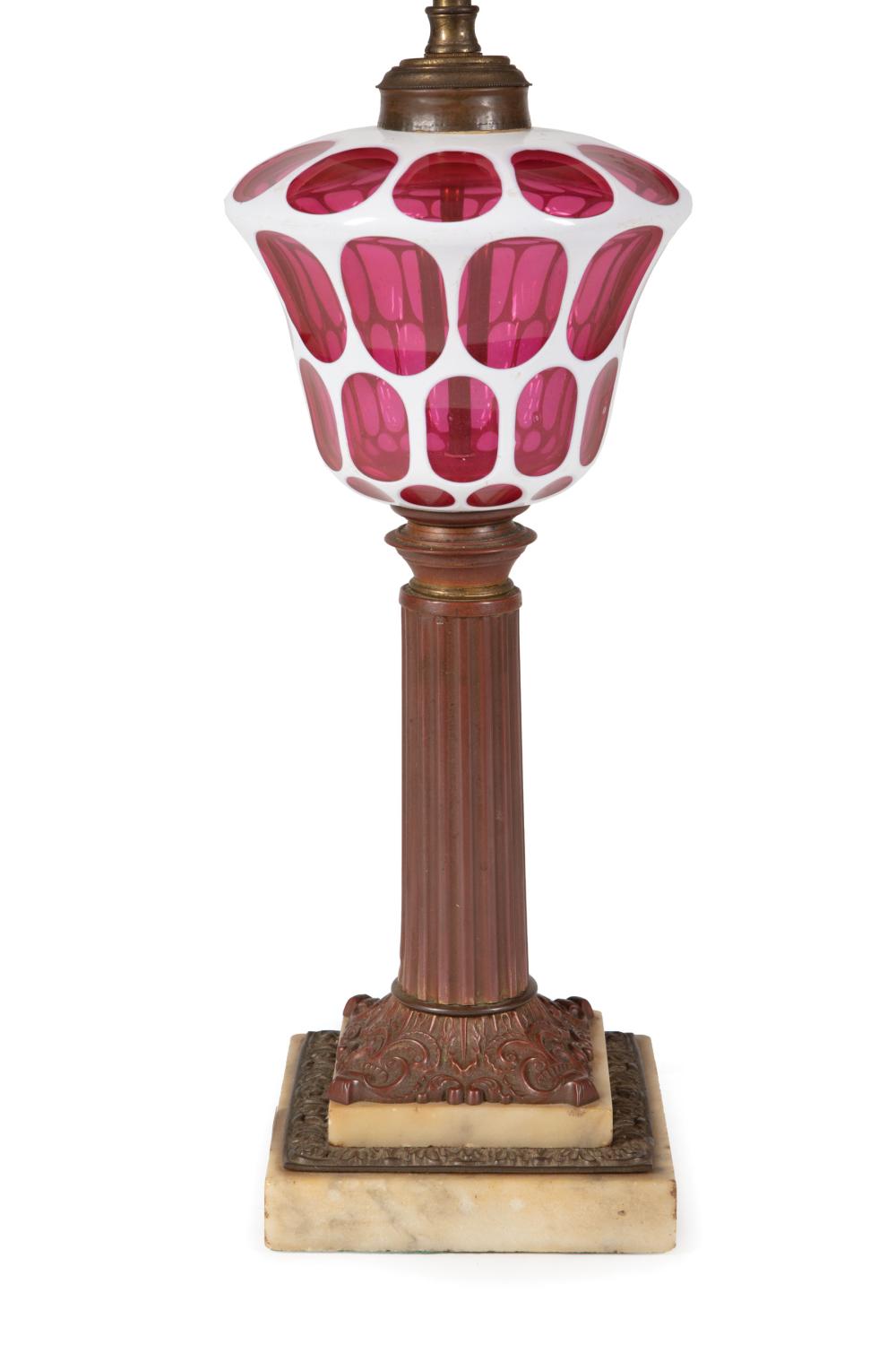 CRANBERRY AND WHITE OVERLAY GLASS