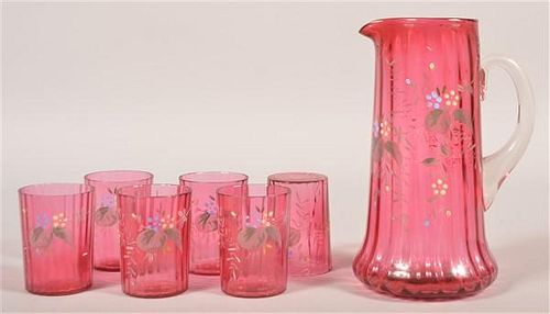 CRANBERRY ART GLASS 7 PIECE WATER