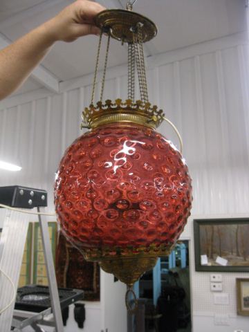 Cranberry Art Glass Hanging Lamp