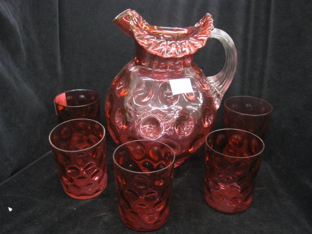 Cranberry Art Glass Water Set
