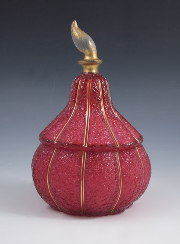 CRANBERRY BOHEMIAN GLASS COVERED