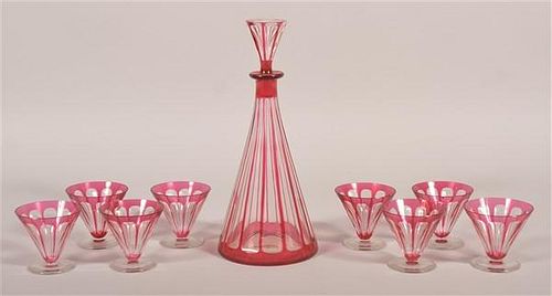 CRANBERRY CUT TO CLEAR GLASS 9