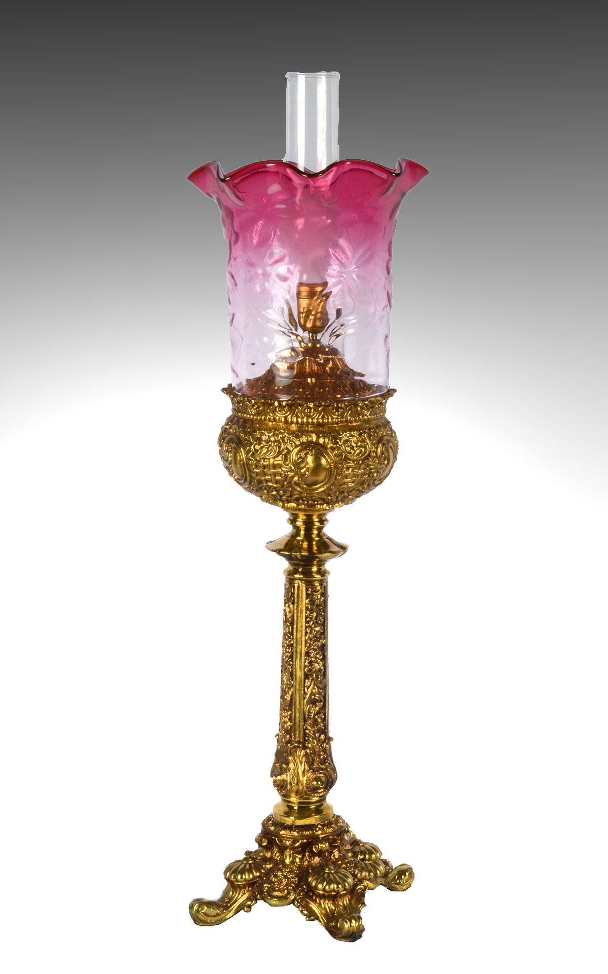 CRANBERRY GLASS BANQUET LAMP: