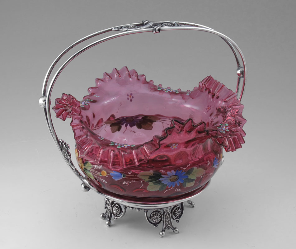 CRANBERRY GLASS BRIDES BASKET: Hand