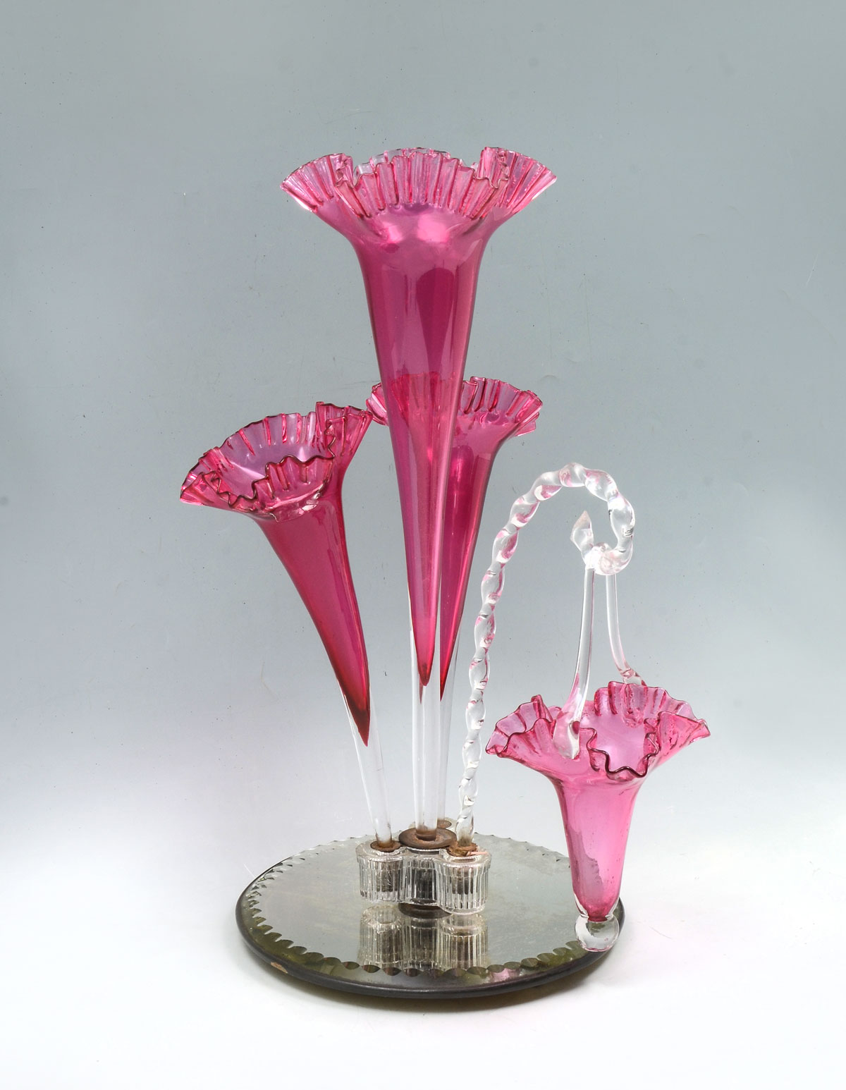 CRANBERRY GLASS EPERGNE: