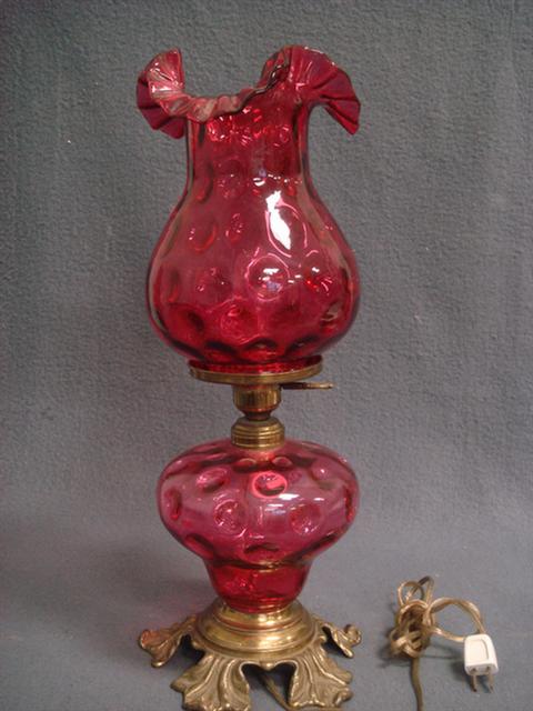 Cranberry glass lamp, thumbprint